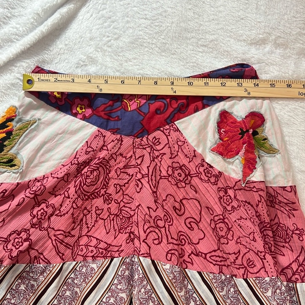 Anthropologie Boho beaded Pink Floral Patchwork  Skirt by Aquarius - Picture 9 of 11